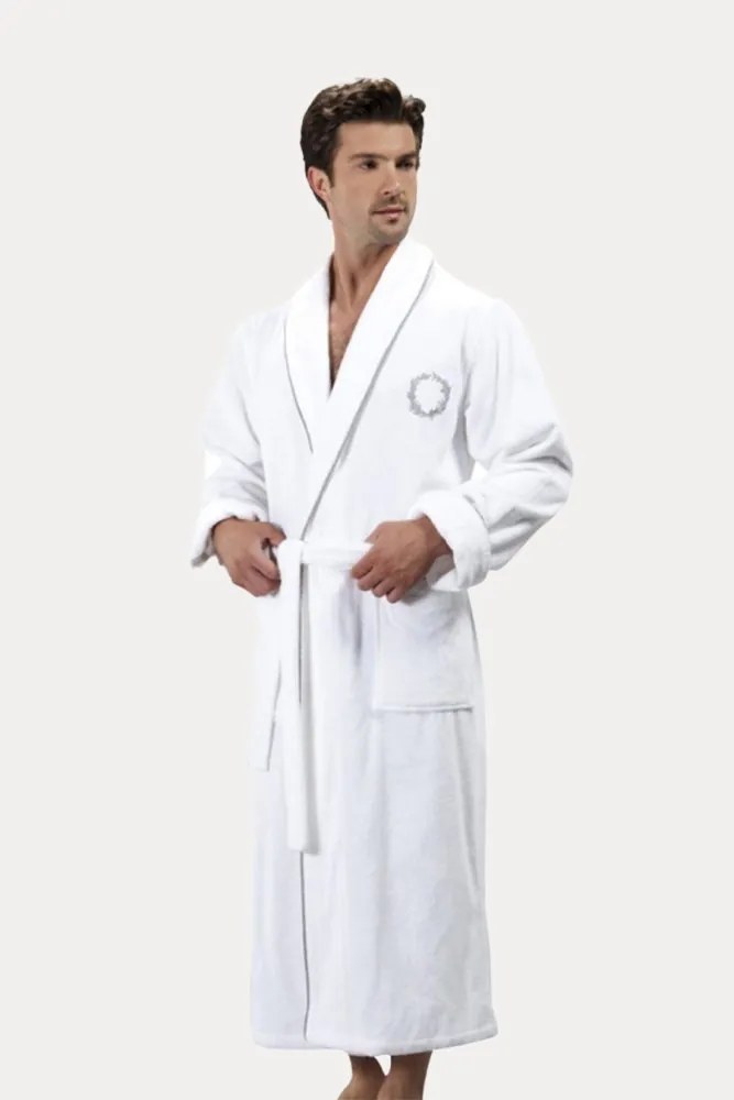 Męski szlafrok SEHZADE XL Śmietankowy / złoty haft