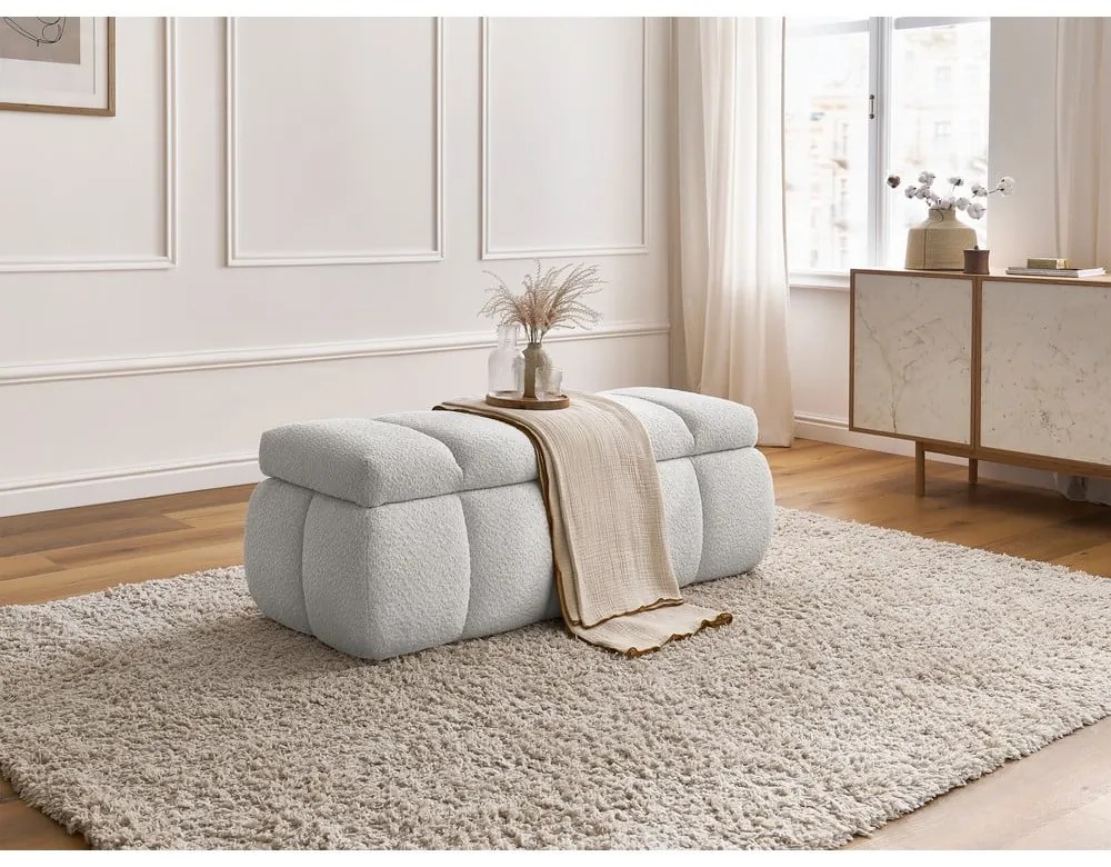 Jasnoszara ławka z materiału bouclé – Bobochic Paris