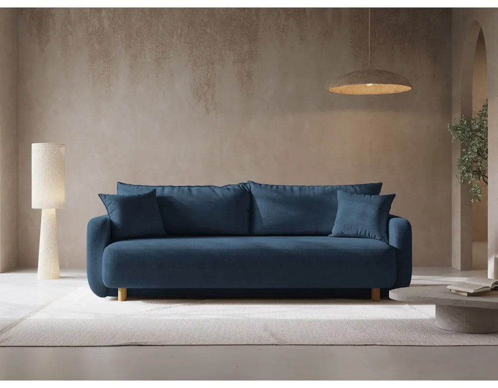 Ciemnoniebieska rozkładana sofa ze schowkiem 231 cm Elen – Micadoni