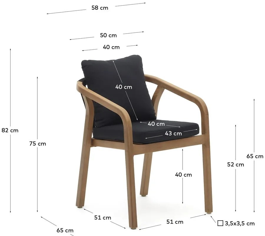 Czarne/w naturalnym kolorze drewniane/tapicerowane krzesła ogrodowe zestaw 4 szt. Malaret – Kave Home