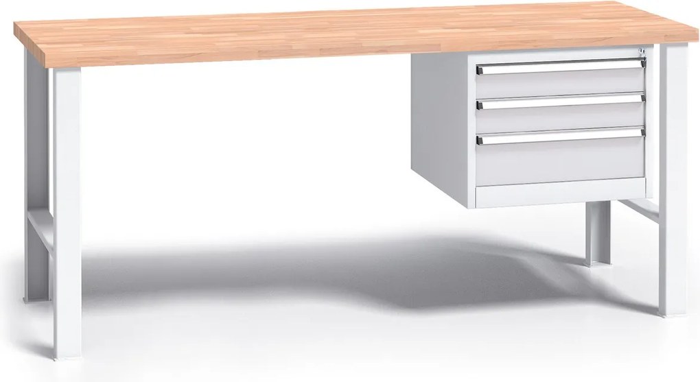 Profesjonalny stół warsztatowy G3 z drewnianym blatem roboczym, 1700 mm, 1x 3 szufladowy kontener, szary