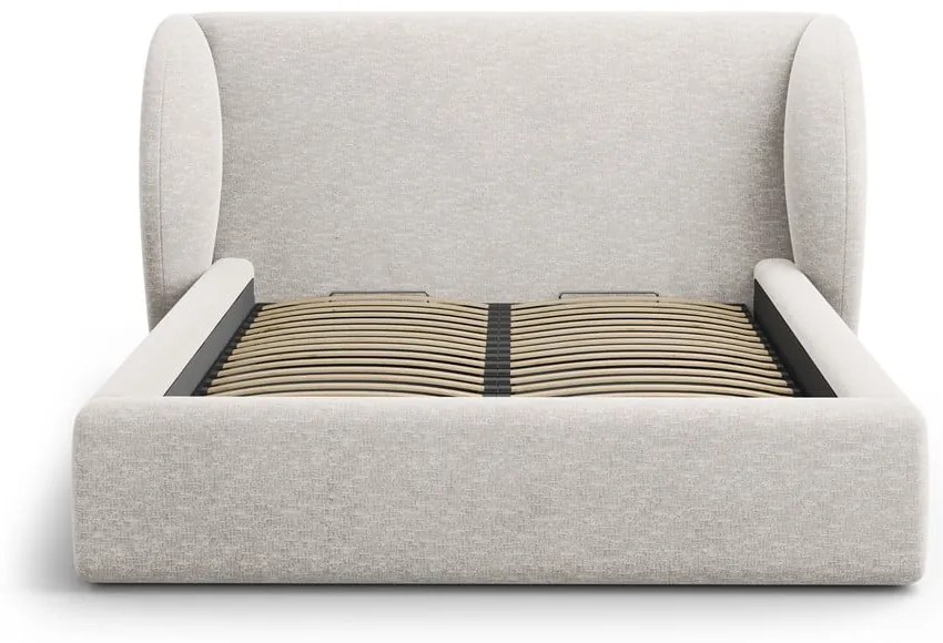 Jasnoszare tapicerowane łóżko dwuosobowe ze schowkiem i stelażem 200x200 cm Miley – Micadoni