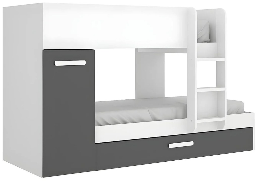 Łóżko piętrowe z wysuwanym miejscem do spania, 3 × 90 × 190 cm – kolor antracytowy i biały - ANTHONY