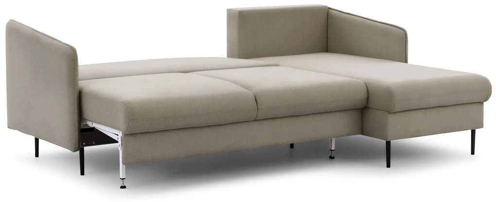 Narożnik z funkcją spania Taila Mini prawostronny - beżowy welur Velluto 3 / czarne nogi