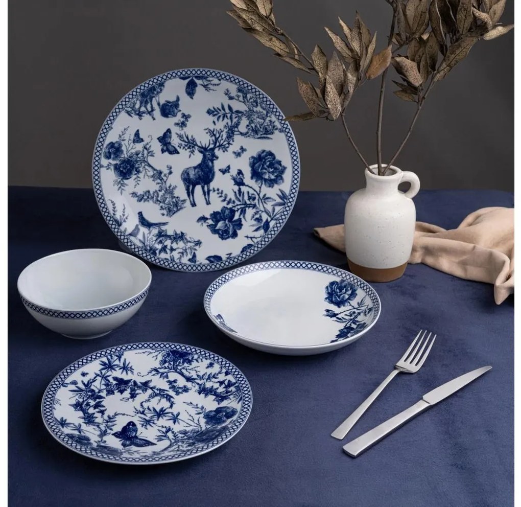 Zestaw obiadowy 24 szt. biały/niebieski/porcelana
