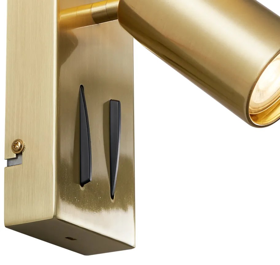 Nowoczesny mosiężny kinkiet 2-punktowy z regulacją i portem USB-C - Lesly