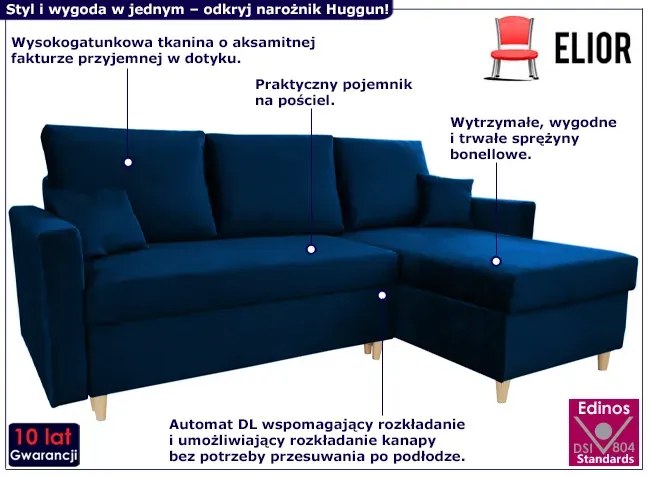 Welurowy granatowy narożnik na nóżkach R6-R00