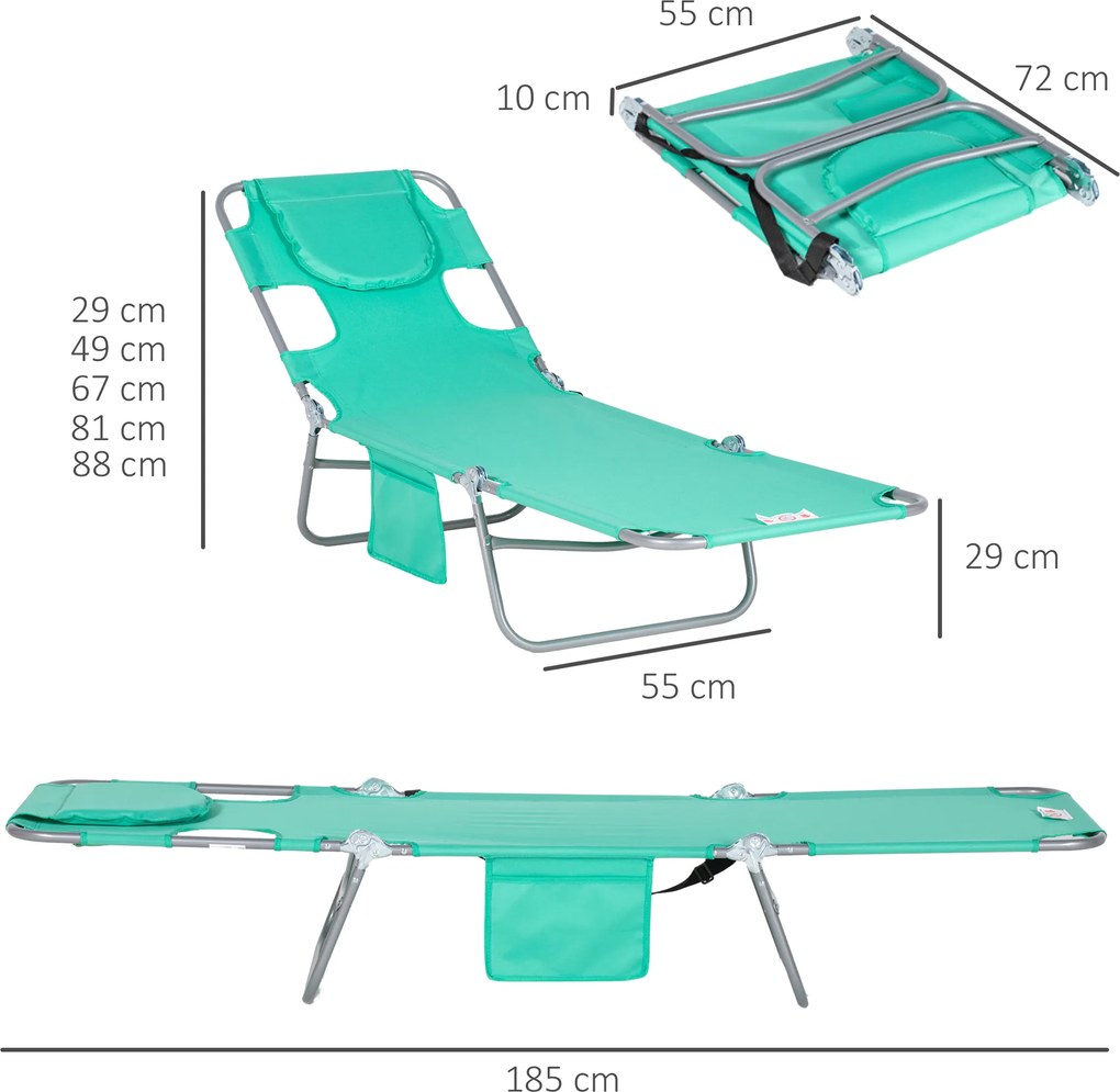 Outsunny Leżanka ogrodowa z wyściełanym otworem na twarz, leżak do masażu na zewnątrz, boczna kieszeń, tkanina, metal, Zielony
