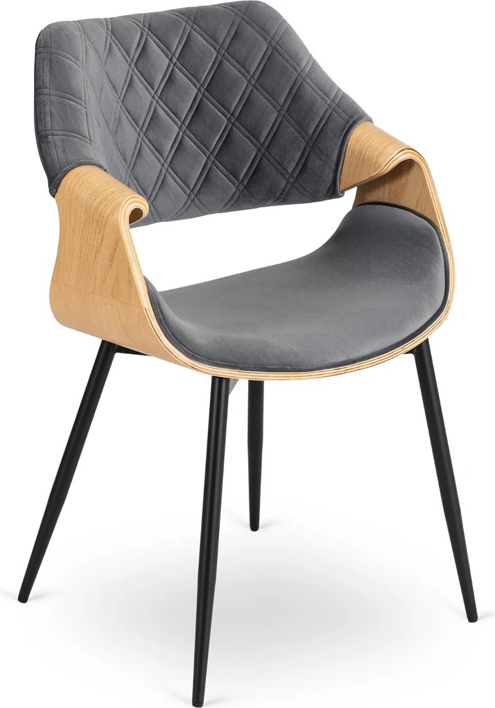 Krzesło Tapicerowane z Drewna Giętego do Salonu DAKOTA Szare/Dąb Złoty Welurowe Nowoczesne Loft