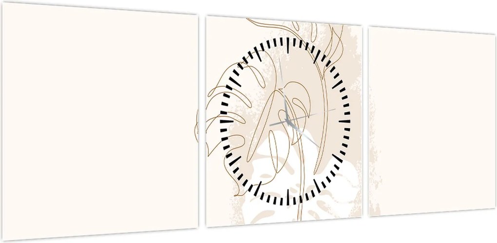 Obraz - Line art monstera N⁰1 (z zegarem) (90x30 cm)