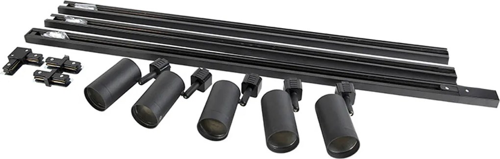 Nowoczesny system szynowy czarny z 5 reflektorami 1-fazowymi - Jeana