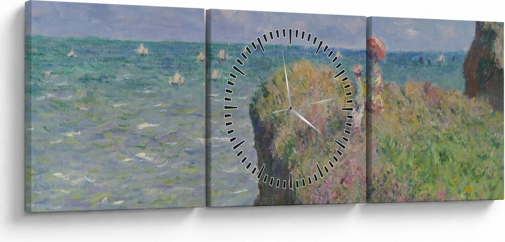 Obraz - Claude Monet, Cliff Walk at Pourville, reprodukcje (z zegarem) (90x30 cm)