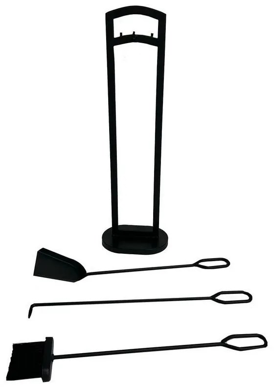 Zestaw narzędzi kominkowych 70 cm, 3-częściowy, ze stojakiem, czarny, metalowy
