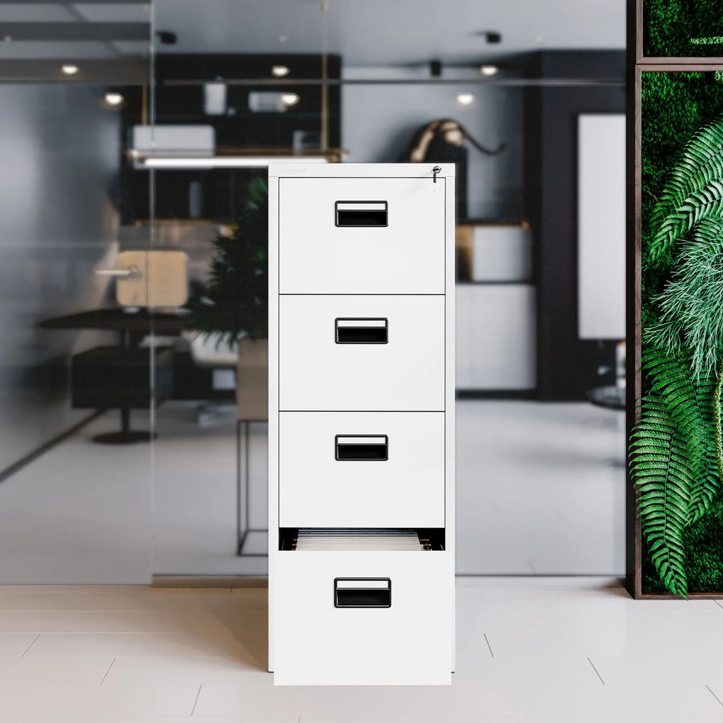 Metalowa szafa kartotekowa SARA V4, 460 x 1320 x 620 mm, biała