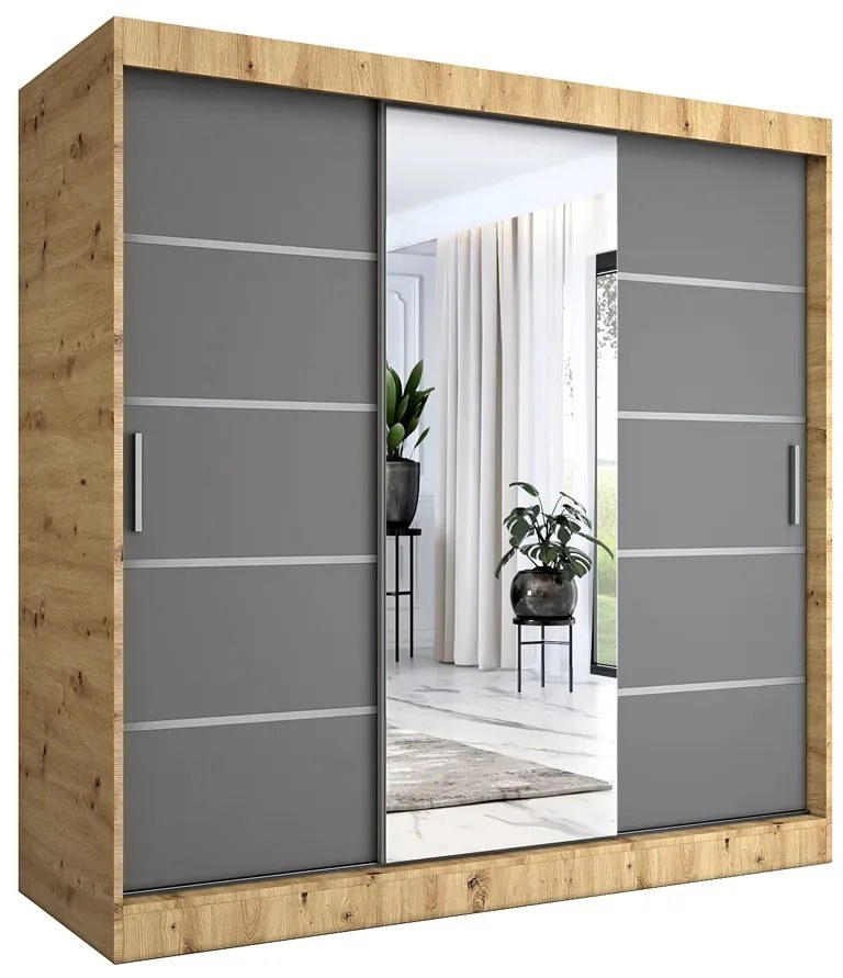 Szafa przesuwna 200 cm dąb artisan + antracyt - Marmos 6X