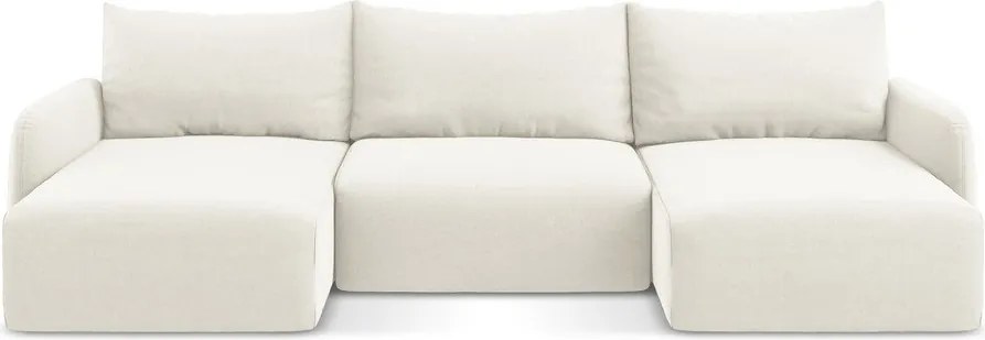 Kremowy aksamitny rozkładany narożnik ze schowkiem (w kształcie litery U) Kalena – Makamii