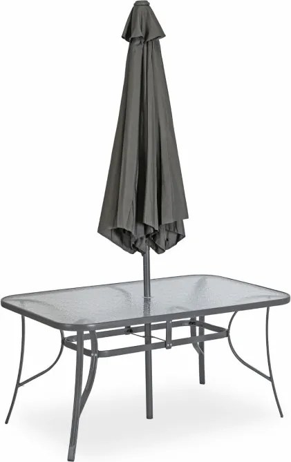 Zestaw Mebli Ogrodowych NEBRASKA Szary 6 Krzeseł Stół Tarasowy Parasol Nowoczesny