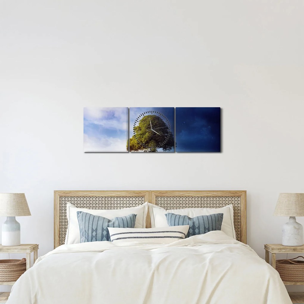 Obraz - Dzień i noc (z zegarem) (90x30 cm)