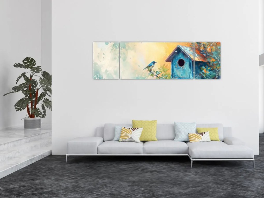 Obraz - Domek dla ptaków, akwarela (170x50 cm)