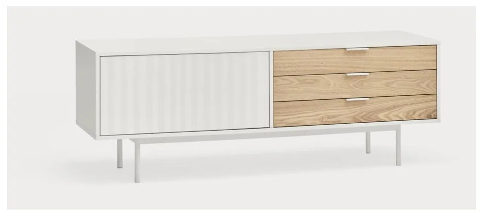 Biało-naturalna szafka pod TV w dekorze dębu 140x52 cm Sierra – Teulat