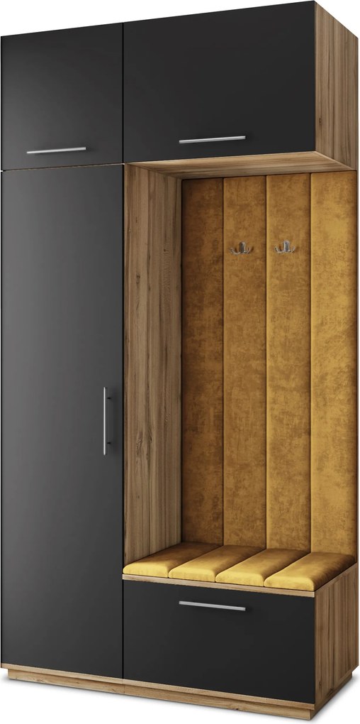 Masseno Garderoba REMA 120/240/60 cm Nowoczesna Szafa do Przedpokoju Dąb wotan, MONOLITH 48 (Żółty)