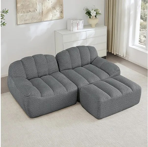 Canapé d'angle modulable en velours côtelé - 68cm d'assise profonds - 210x165x79cm - Gris