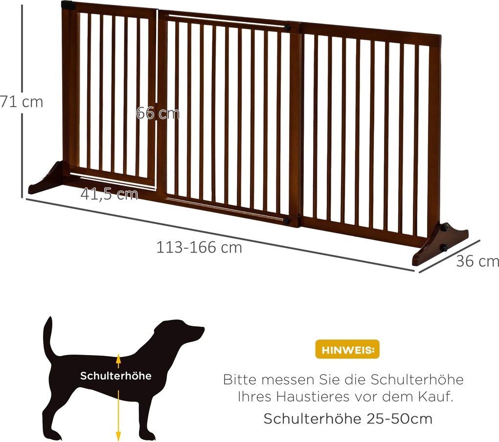 PawHut Barierka Ochronna Drewniana Konfigurowalna Szyna Bezpieczeństwa dla Psów Sosnowa Brązowa 71x113-166cm | Aosom PL