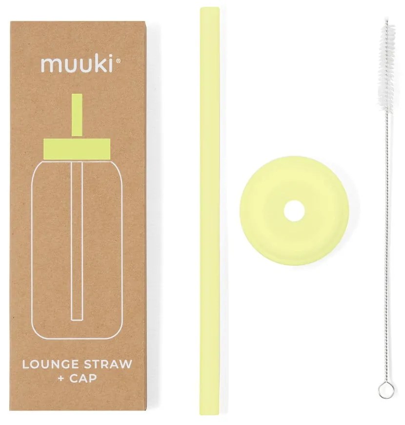 Silikonowa słomka z wieczkiem i szczoteczką w komplecie Sunny Lemonade – Muuki