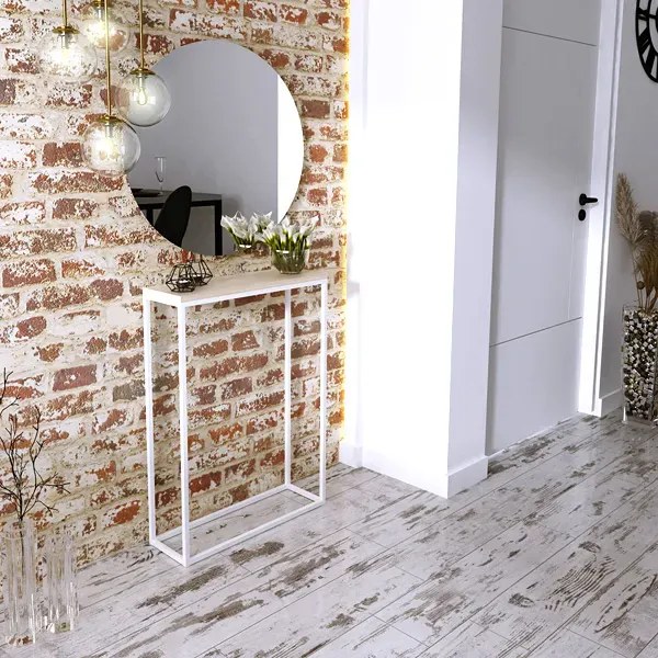 Konsola z metalowym stelażem biały + dąb sonoma C9-A38