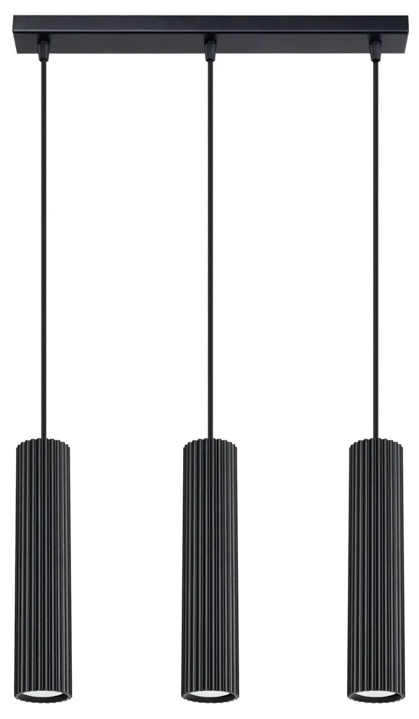 Lampa wisząca KARBON 3L czarna ryflowana SOLLUX LIGHTING