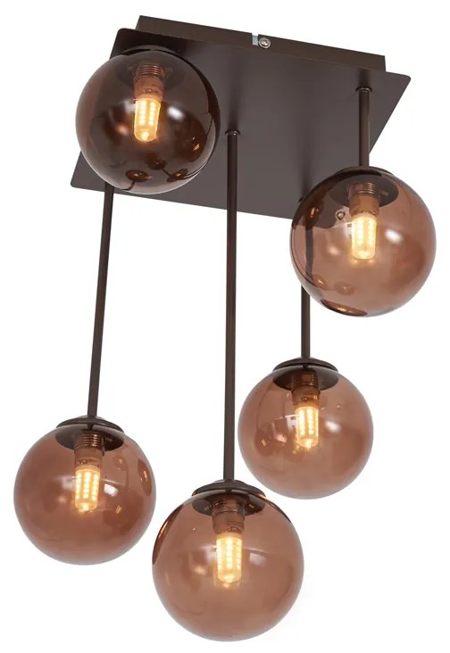 Designerska lampa sufitowa brązowa z brązowym szkłem 5-punktowa - Athens