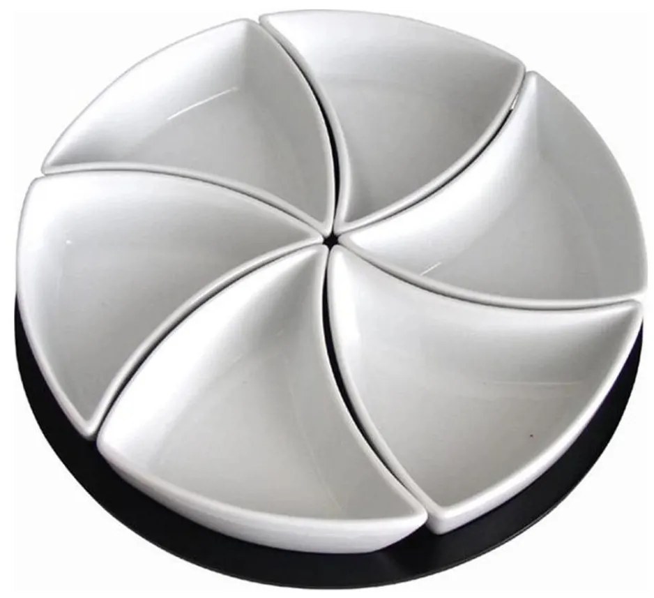 Zestaw 6 misek z podstawką TORO — ceramika i drewno