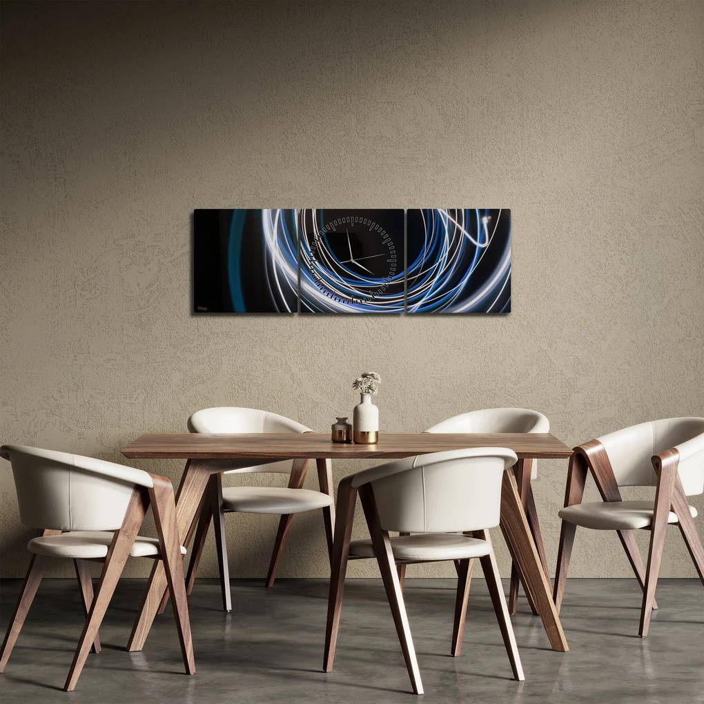 Obraz niebieskich linii (z zegarem) (90x30 cm)