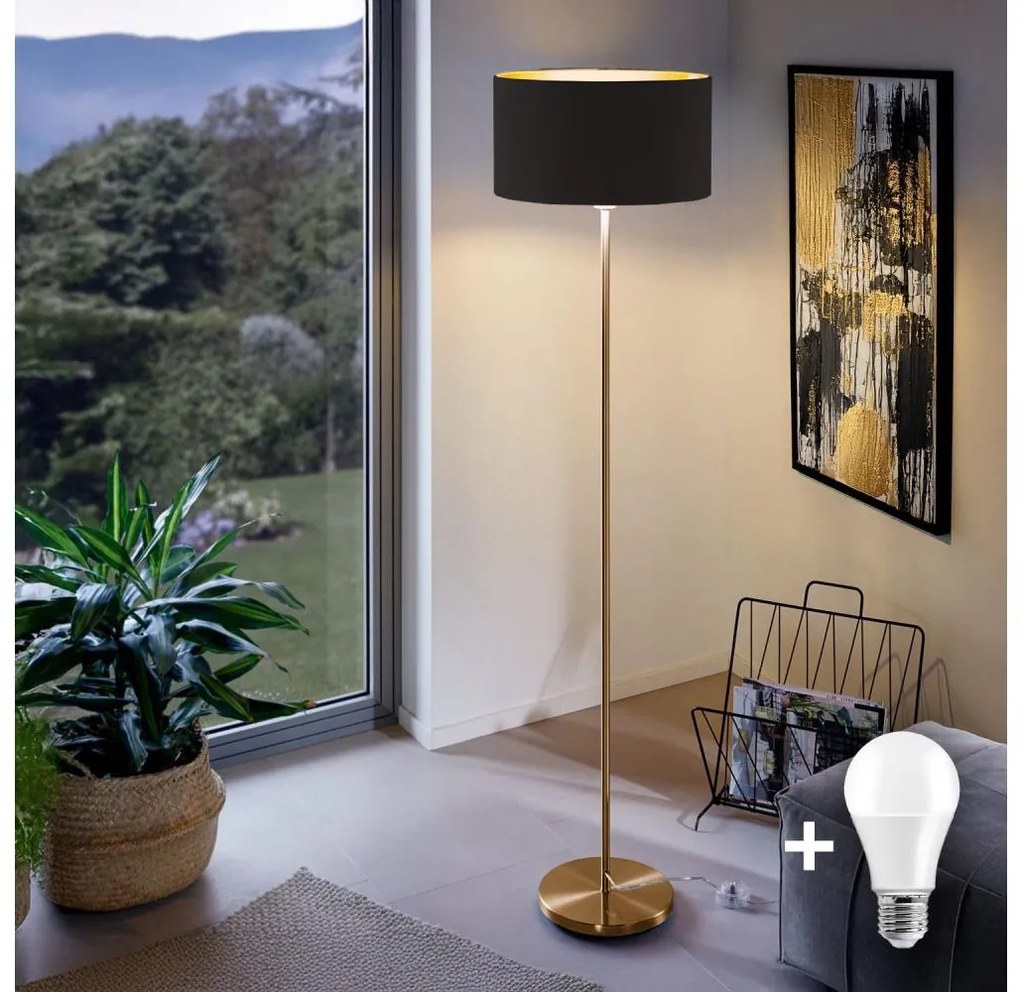 LED lampa stojąca TUNJA 1xE27/20W/230V, śr. 38 cm, złota/czarna