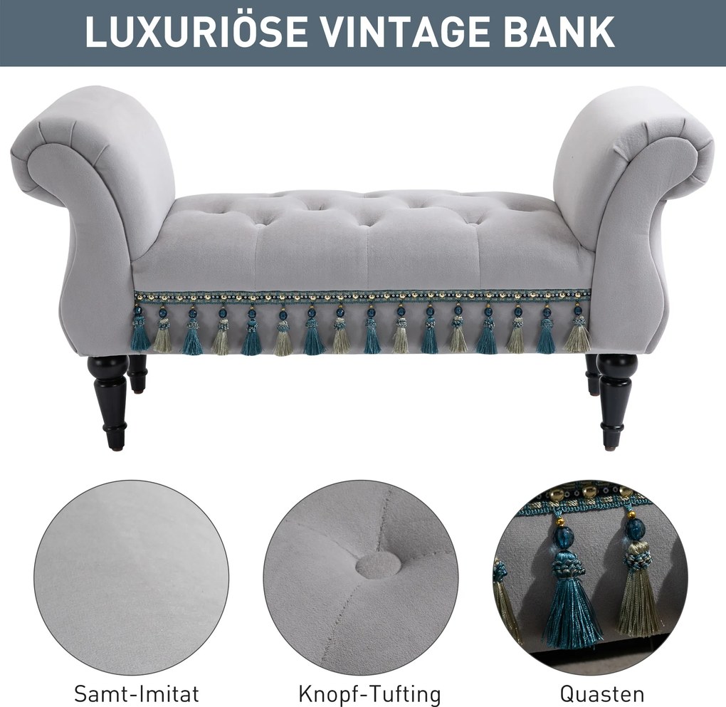 HOMCOM Luksusowa ławka tapicerowana otomana drewno kauczukowe poliester kolor szara