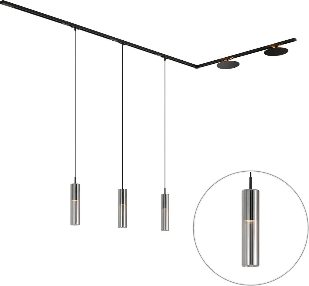 Nowoczesny system szynowy czarny z 3 lampami wiszącymi i 2 lampami sufitowymi 1-fazowy - Iconic Lloyd Pulley