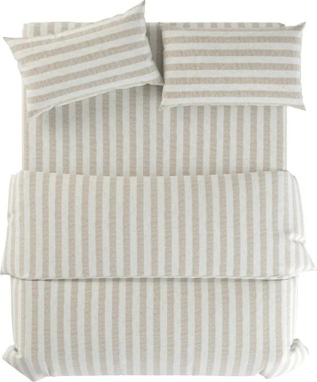 Jasnoszaro-kremowa lniana pościel jednoosobowa 135x200 cm Natural Stripes – Native Natural