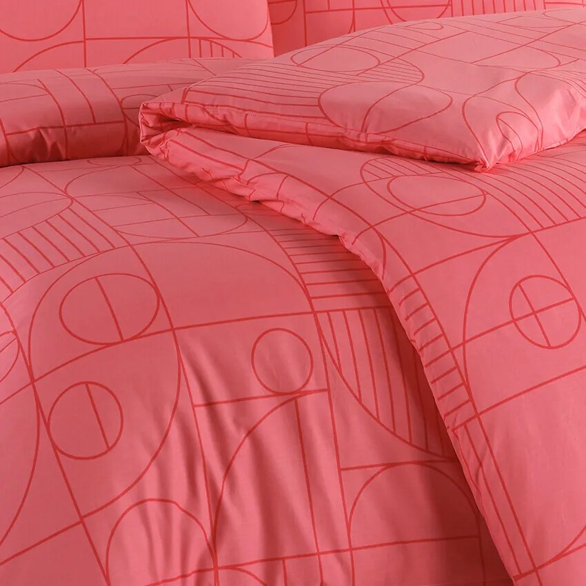 BedTex Bawełniana pościel Geo Sunset Coral, 140 x2 00 cm, 70 x 90 cm, 140 x 200 cm, 70 x 90 cm
