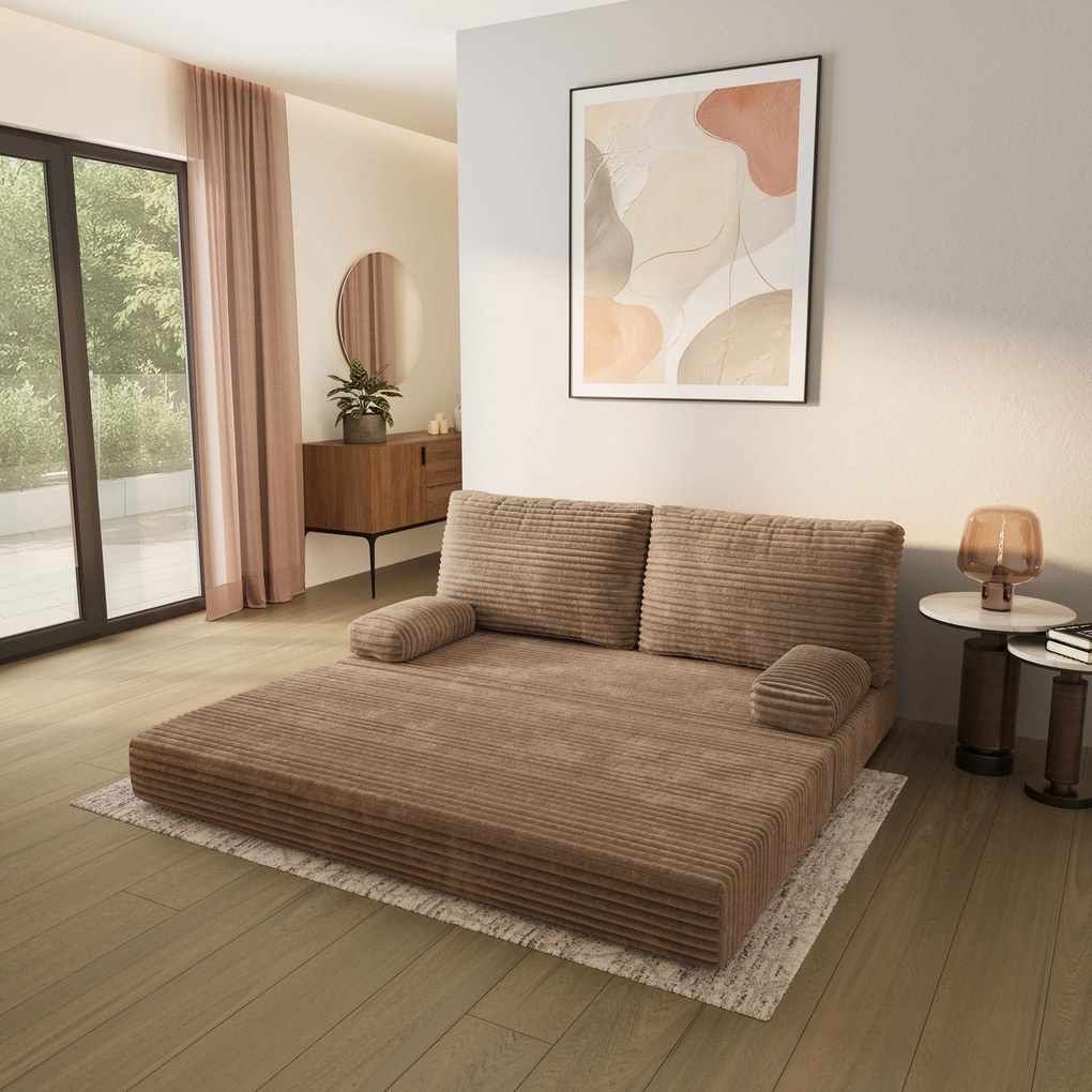 Masseno Sofa piankowa SILAR z funkcją spania, Kanapa z pianki do salonu, Bezmontażowa, Tkanina sztruksowa – Beżowy TILIA 17