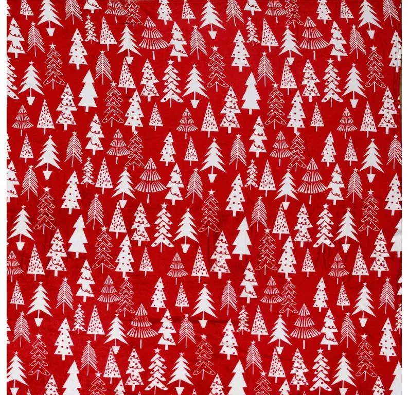 Czerwony świąteczny koc z mikropluszu CHRISTMAS TREES Rozmiar: 160 x 200 cm