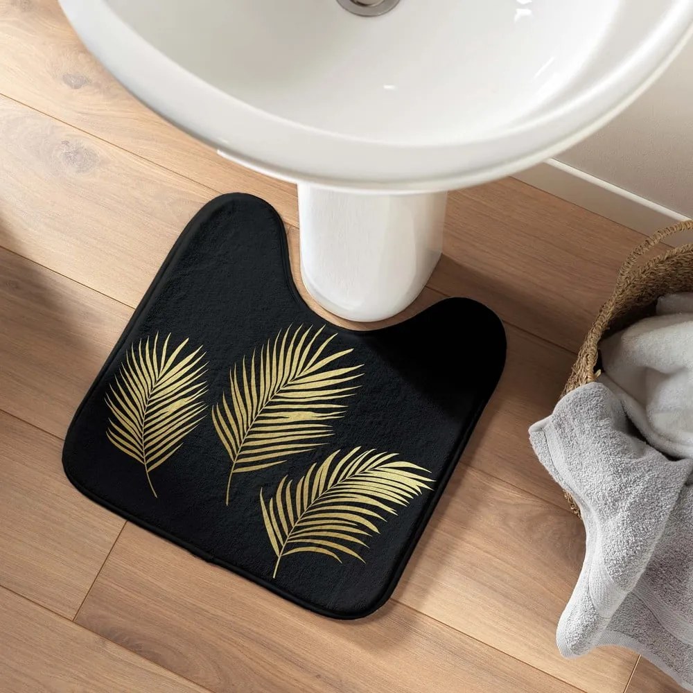 Dywanik łazienkowy do WC w czarno-złotym kolorze 45x45 cm Orbella – douceur d'intérieur