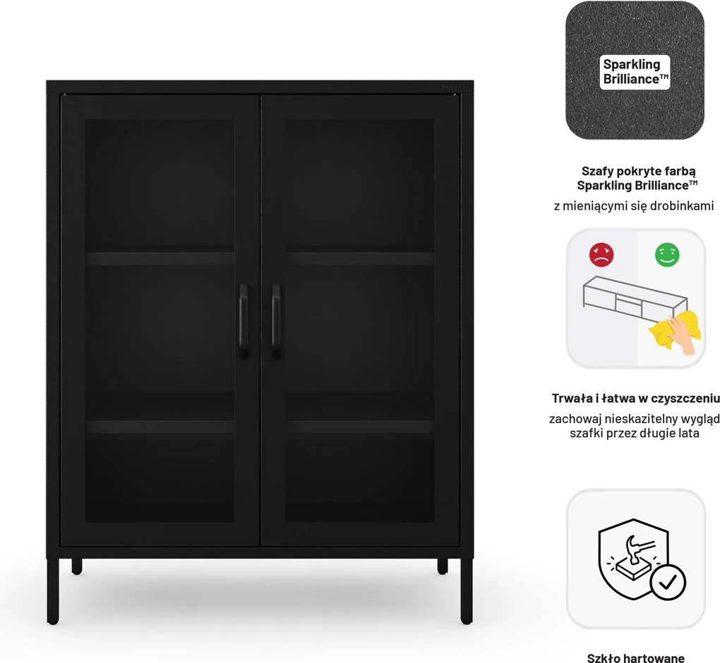 Witryna przeszklona niska czarna: GINA Modern 800 x 1015 x 400 mm