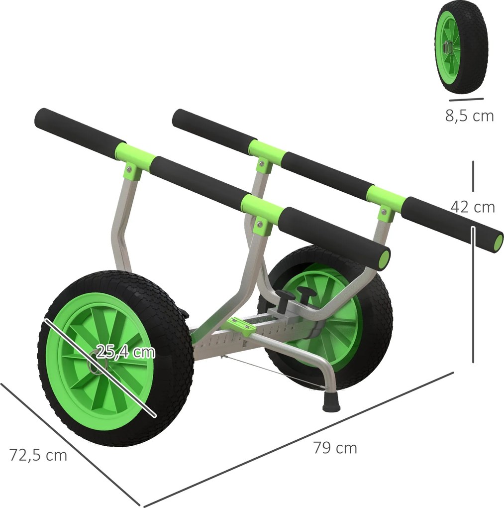 SPORTNOW Wózek do łodzi, regulowana szerokość, nośność do 100 kg, aluminium, czarno-zielony, 79 x 72,5 x 42 cm
