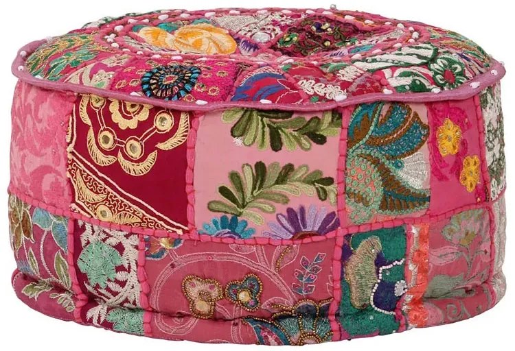 Okrągła różowa pufa patchwork - Reo 3X