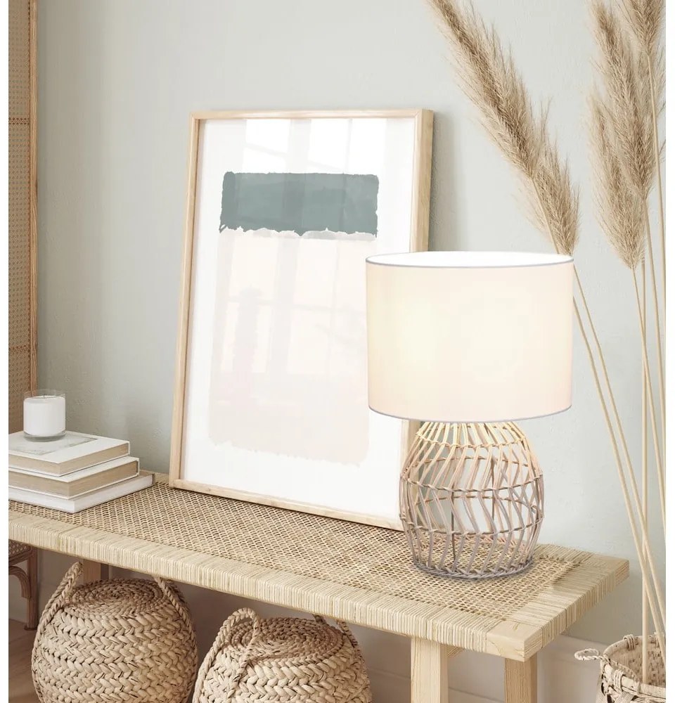 Biało-naturalna lampa stołowa (wys. 38 cm) Rike – Trio