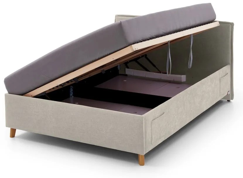 Beżowe tapicerowane łóżko dziecięce ze schowkiem ze stelażem 90x200 cm Fun – Meise Möbel