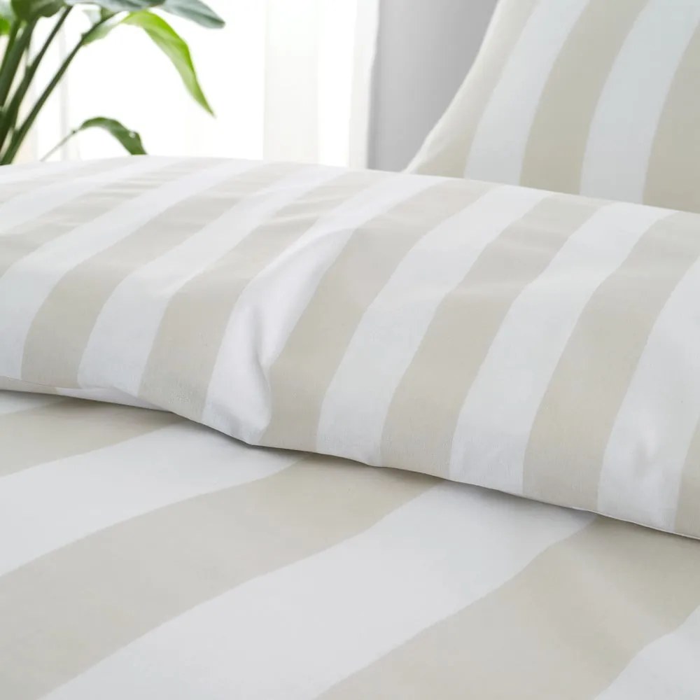 Biała/beżowa pościel dwuosobowa 200x200 cm Cove Stripe – Catherine Lansfield