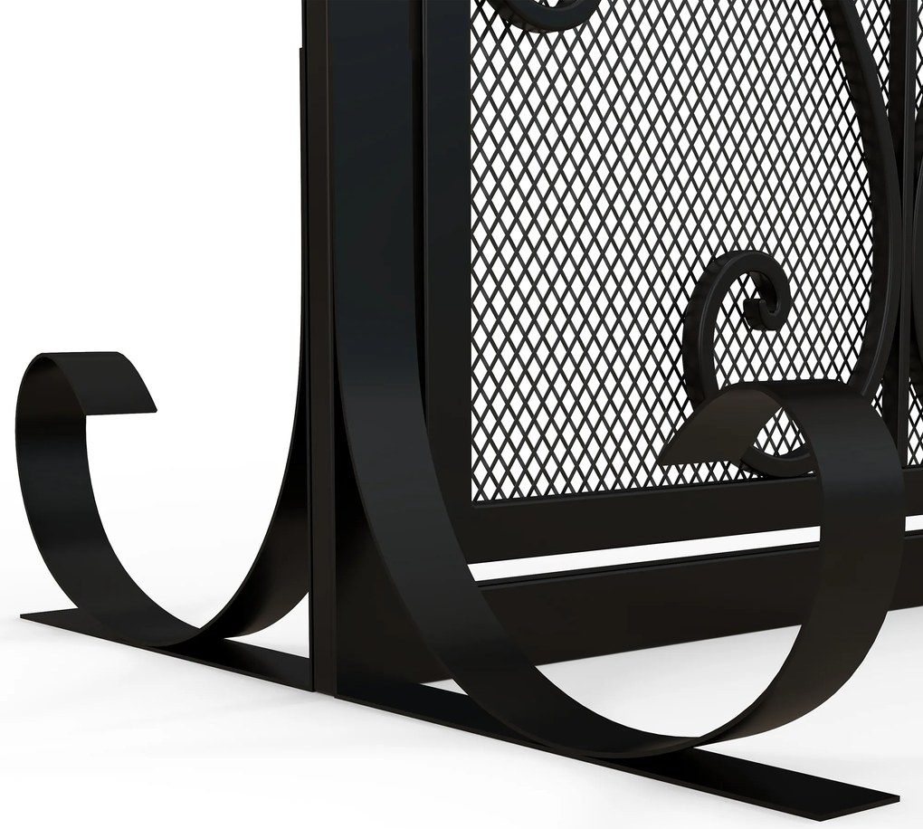 HOMCOM Siatka przeciw iskrom dla kominka, elegancki wzór, podwójne drzwi, magnetyczne zamknięcia, czarny, 105 x 40 x 80,5 cm