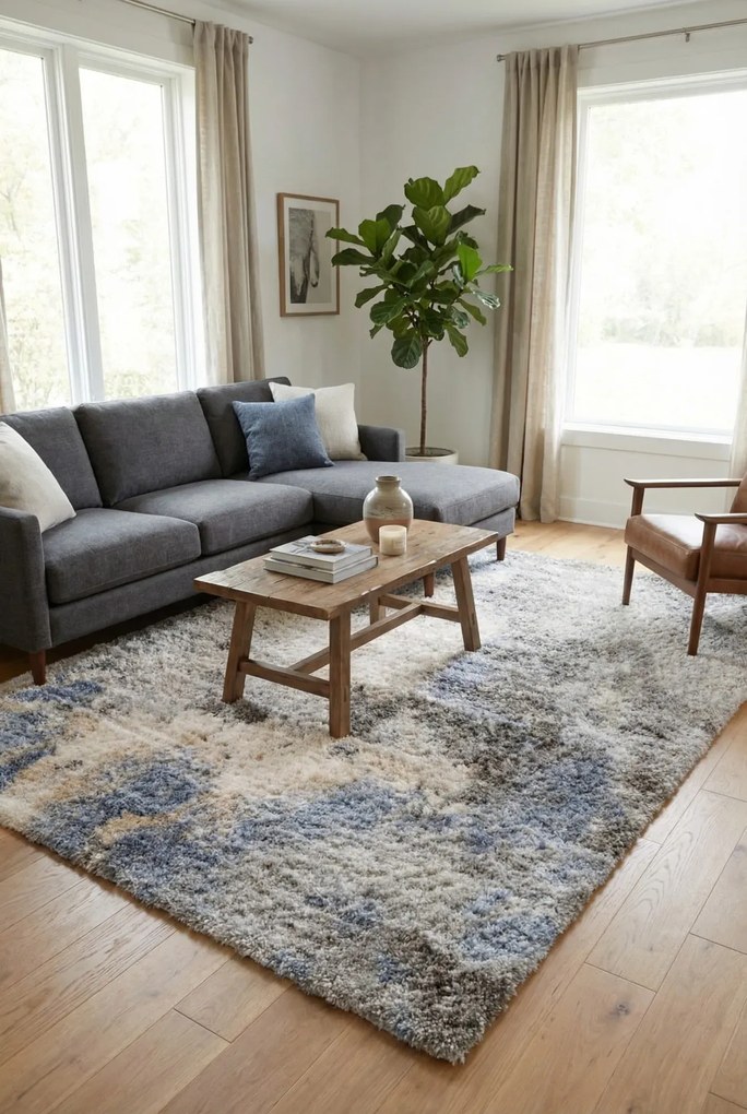 Szary prostokątny dywan shaggy w stylu nowoczesnym K4-E30