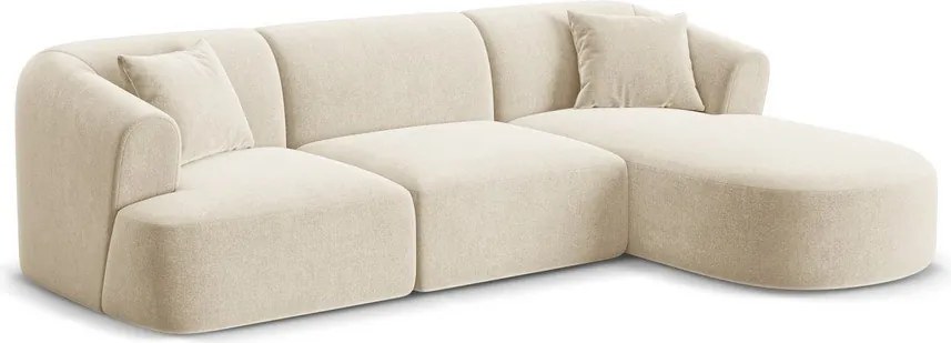 Beżowy aksamitny narożnik (prawostronny/z szezlongiem) Campi – Cosmopolitan Design